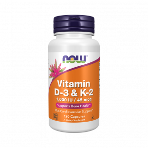 NOW Vitamin D-3 &amp; K-2 1000 IU / 45 mcg, 120 капсул