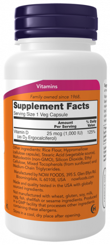 NOW High Potency Vitamin D-3 1000 IU, Высокоэффективный витамин Д-3 1000 МЕ, 120 капсул