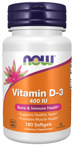 NOW Vitamin D3 400 IU, 180 капсул