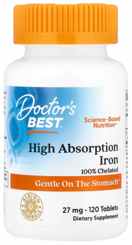 Doctor's Best High Absorption Iron, Хелат Железа, 120 таблеток
