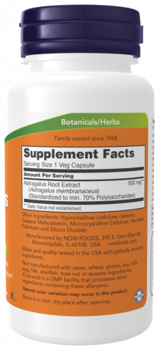 NOW Astragalus 500 mg, Астрагал 500 мг, 90 капсул