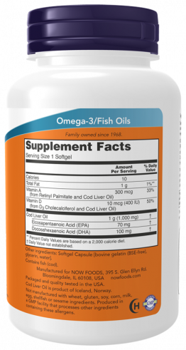 NOW Cod Liver Oil 1000 mg, 90 капсул