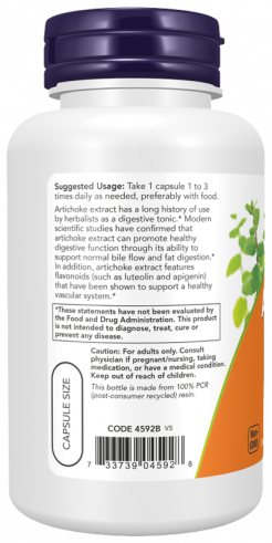 NOW Artichoke Extract 450 mg, Экстракт артишока 450 мг, 90 капсул