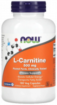 NOW L-Carnitine 500 mg, L-Карнитин 500 мг, 180 капсул