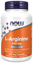 NOW L-Arginine 500 mg, L-Аргинин 500 мг, 250 капсул